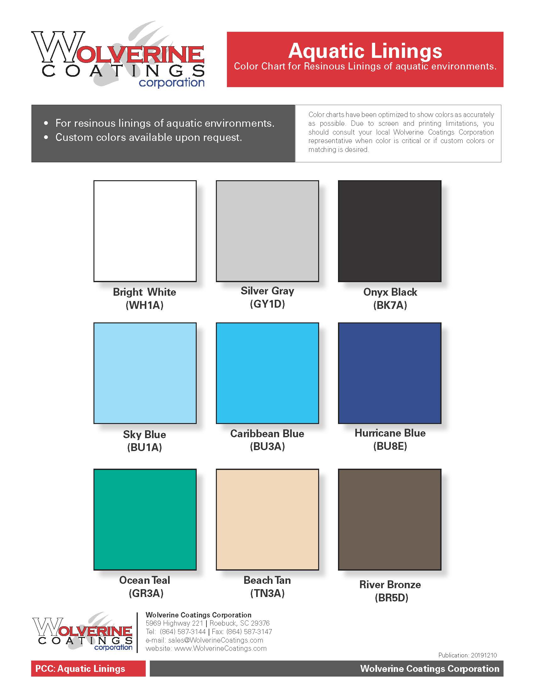 Aquatic Linings Color Chart-PCC