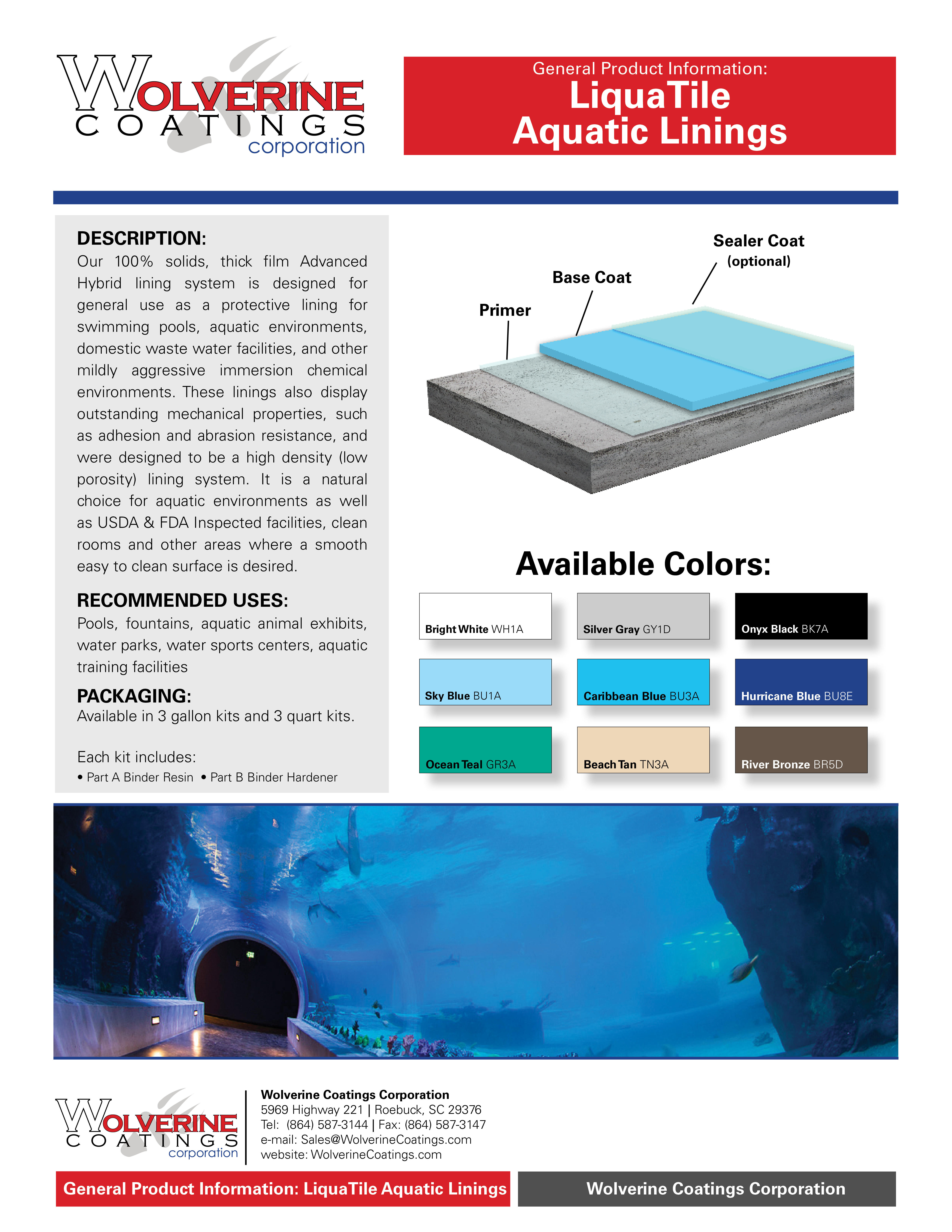Aquatic Linings - General Product Information - Wolverine Coatings Corporation: Coatings Manufacturer, Spartanburg, SC
