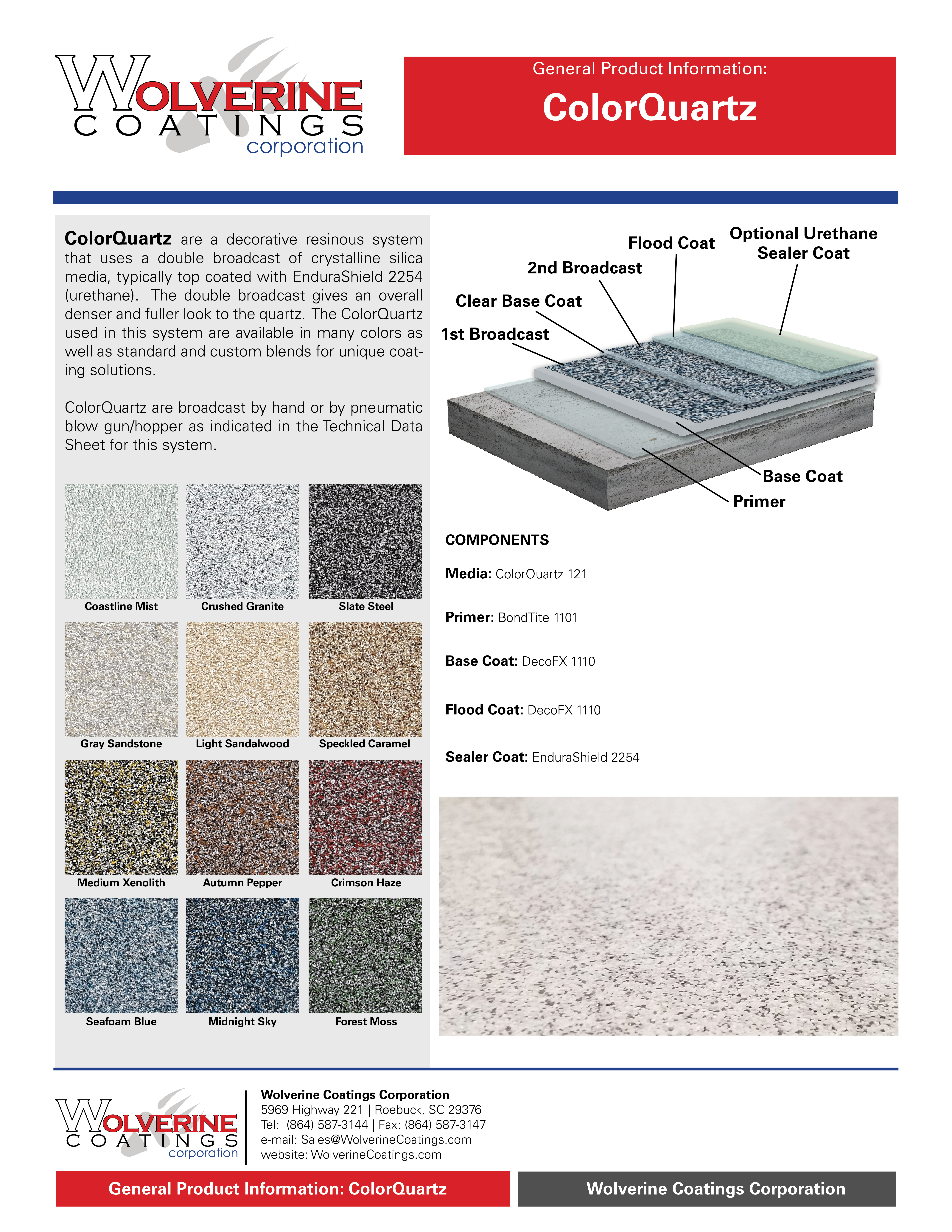 ColorQuartz - General Product Information - Wolverine Coatings Corporation: Coatings Manufacturer, Spartanburg, SC