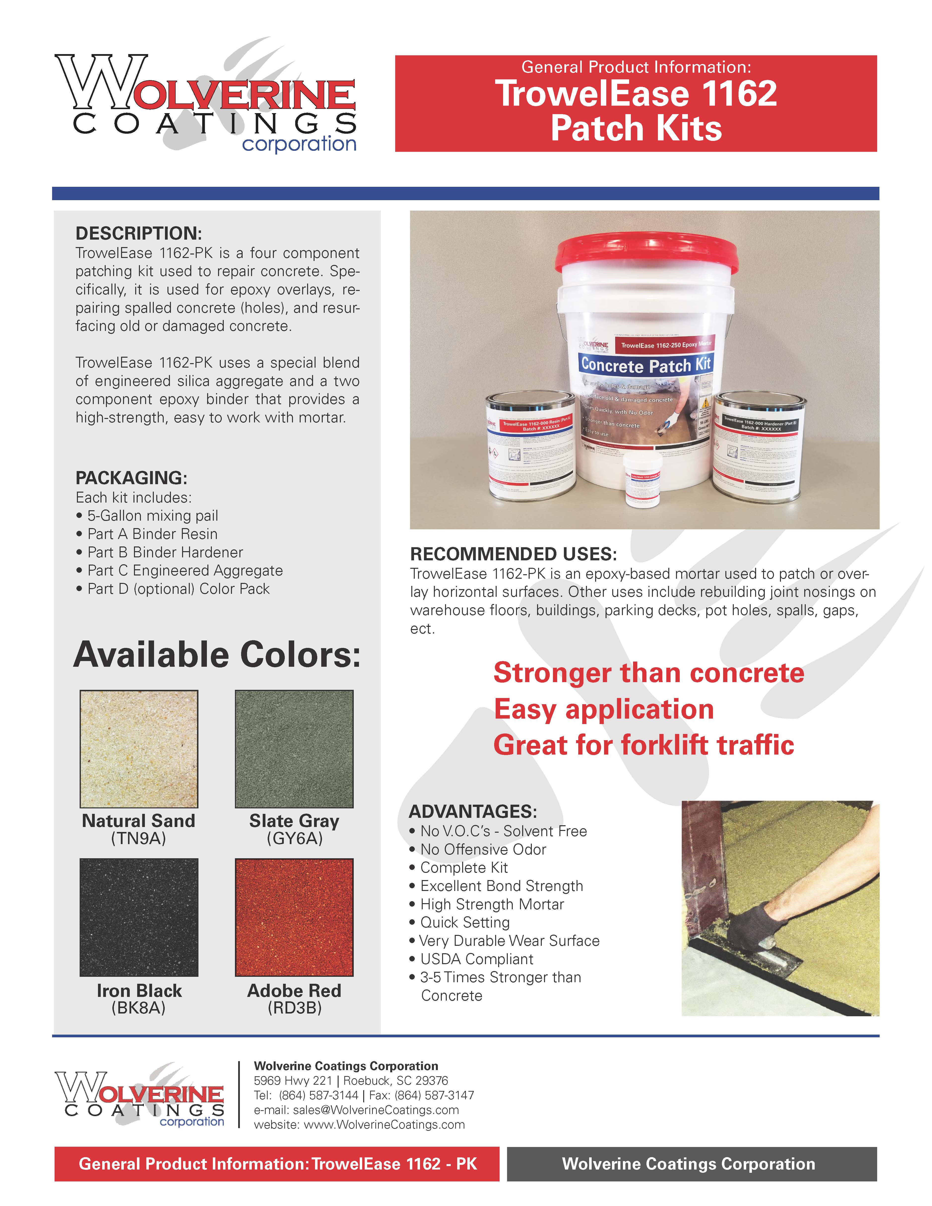 Patch Kits - General Product Information - Wolverine Coatings Corporation: Coatings Manufacturer, Spartanburg, SC