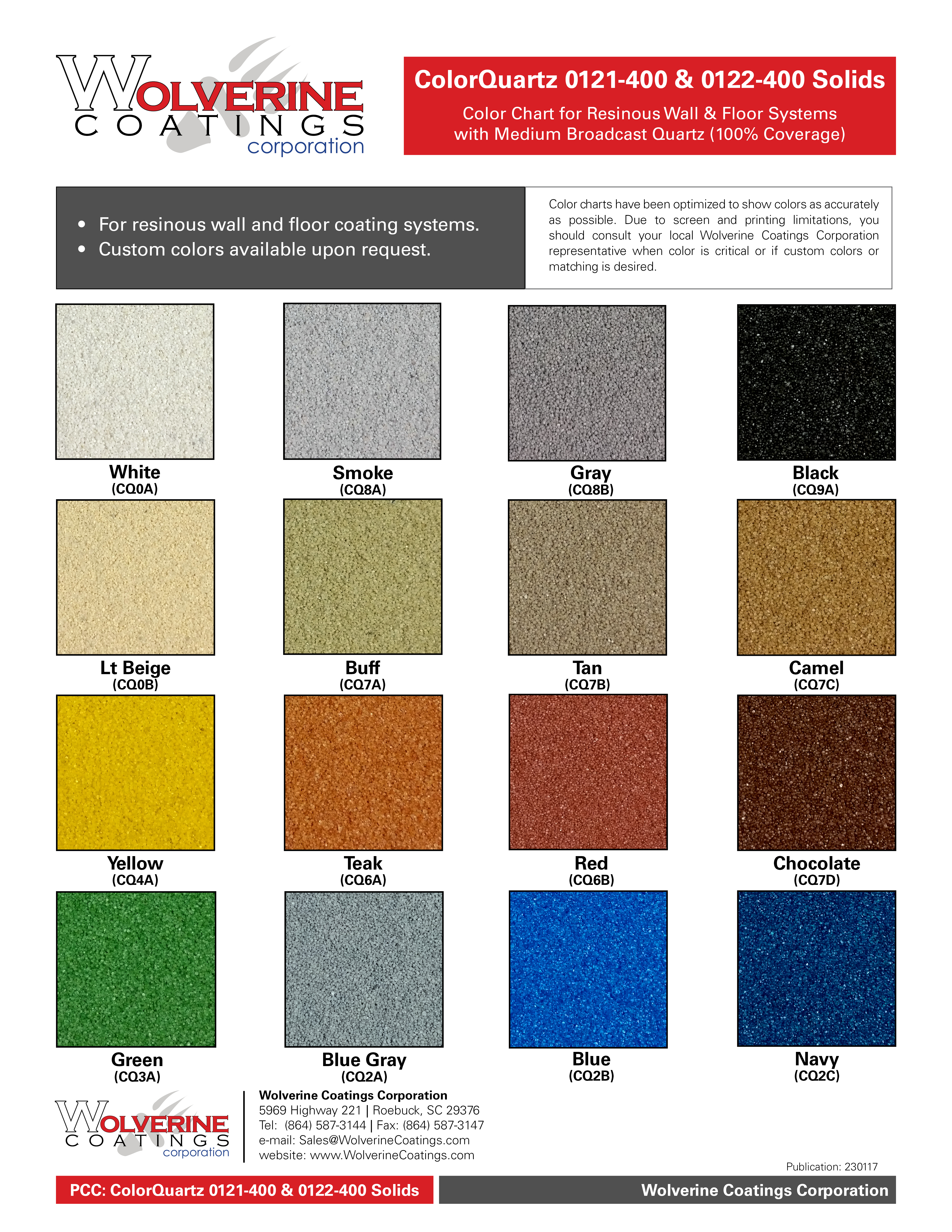 ColorQuartz 0121-400 Solids Color Chart - Product Color Charts