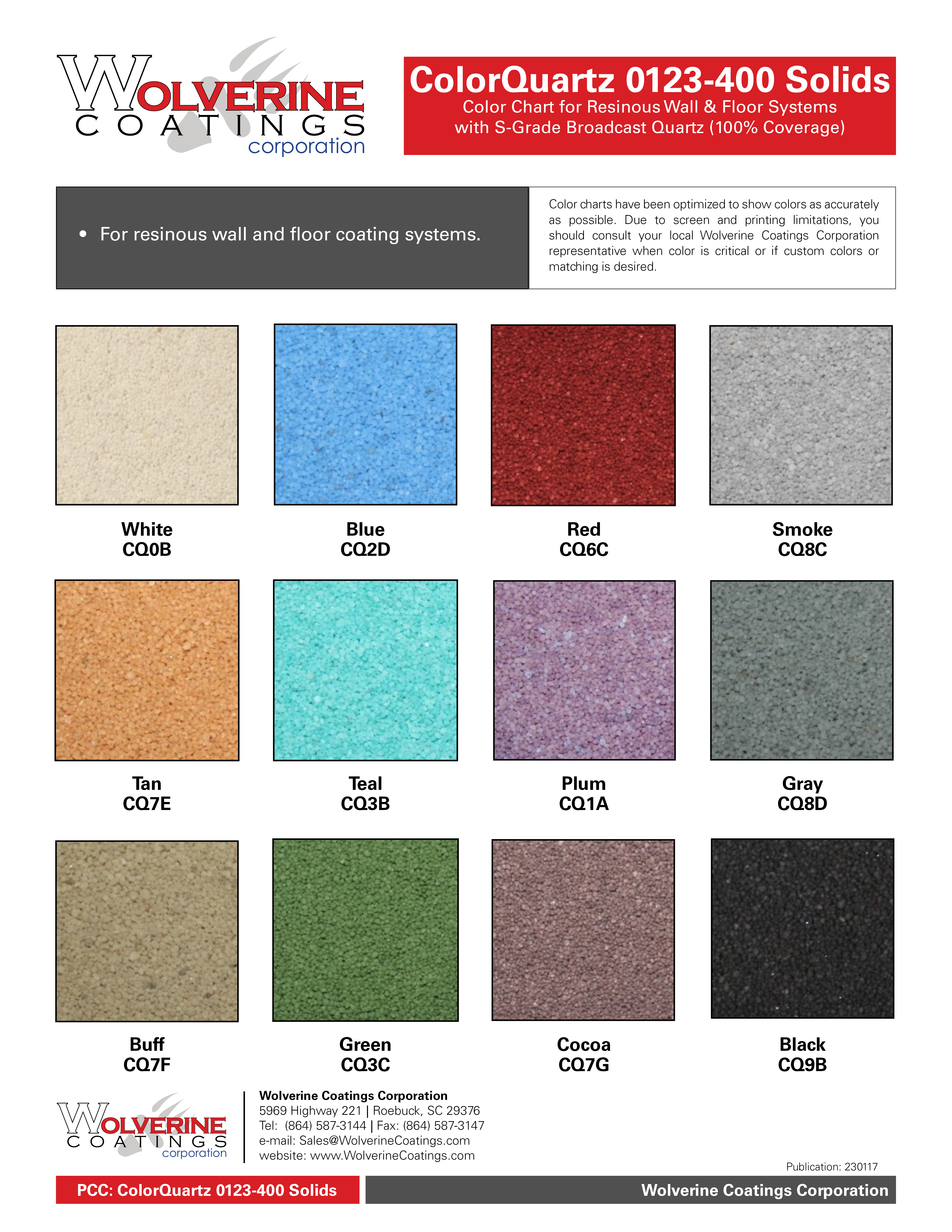 ColorQuartz 0123-400 Solids Color Chart - Product Color Charts