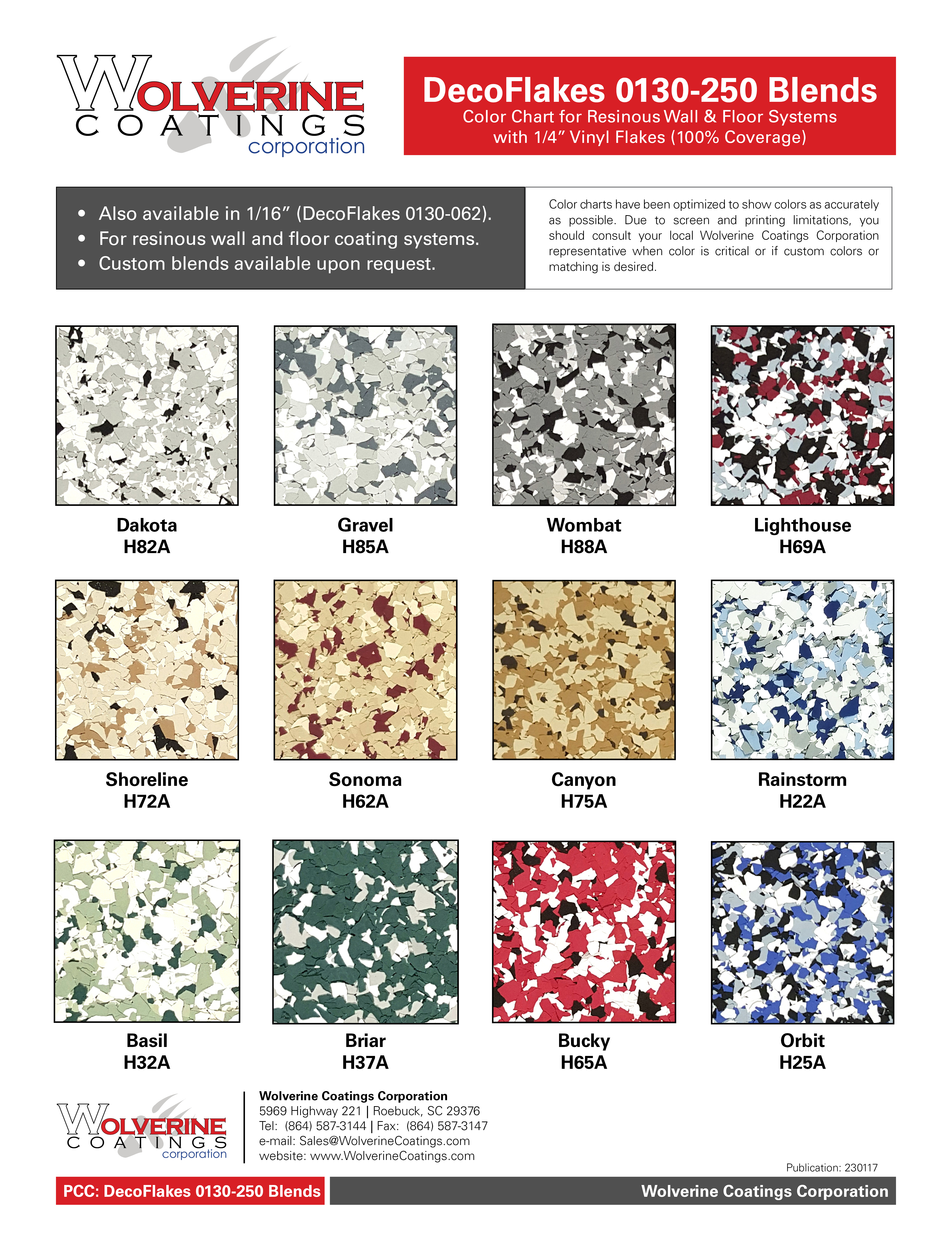 DecoFlakes 0130-250 Blends Color Chart - PCC