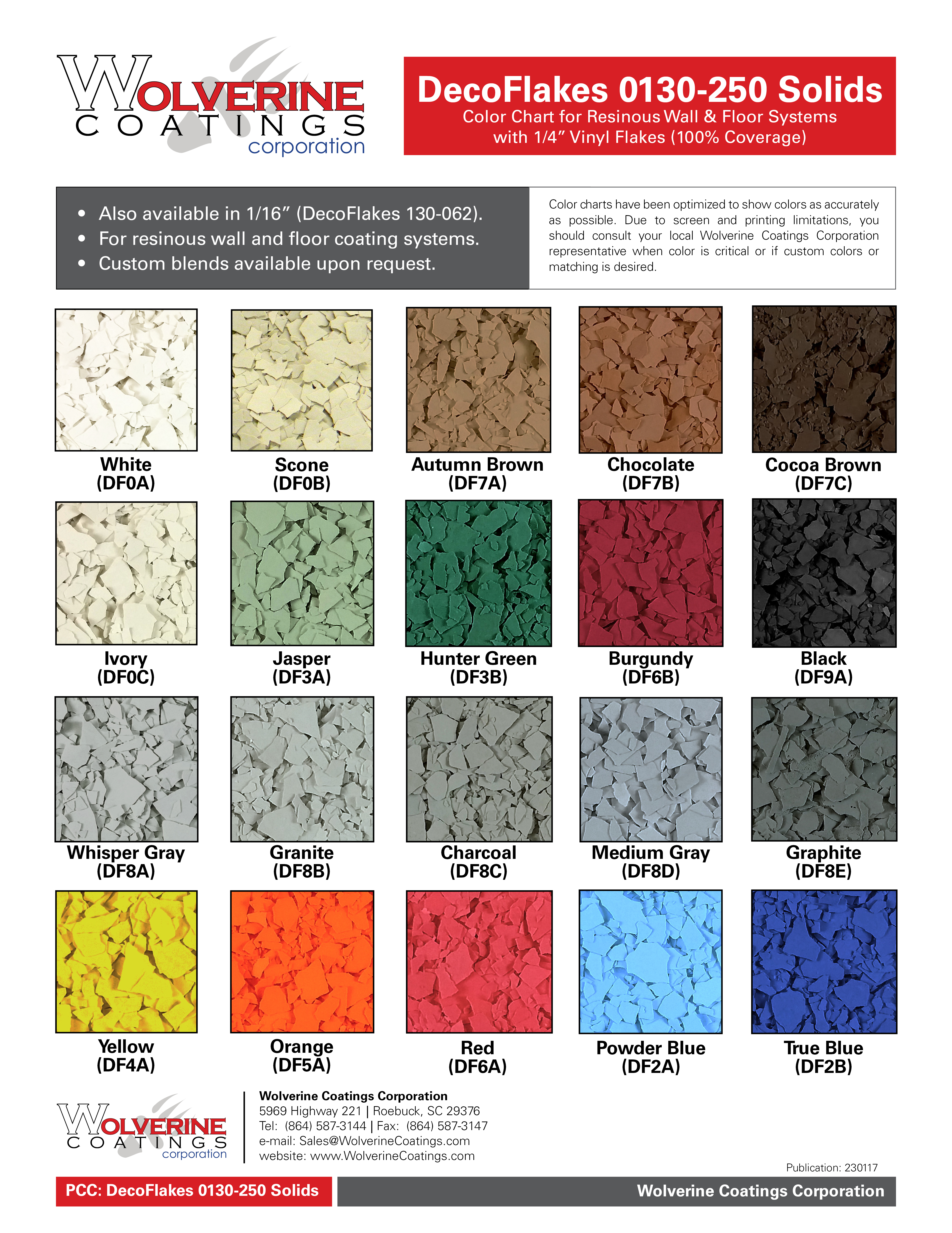 DecoFlakes 0130-250 Solids Color Chart - PCC
