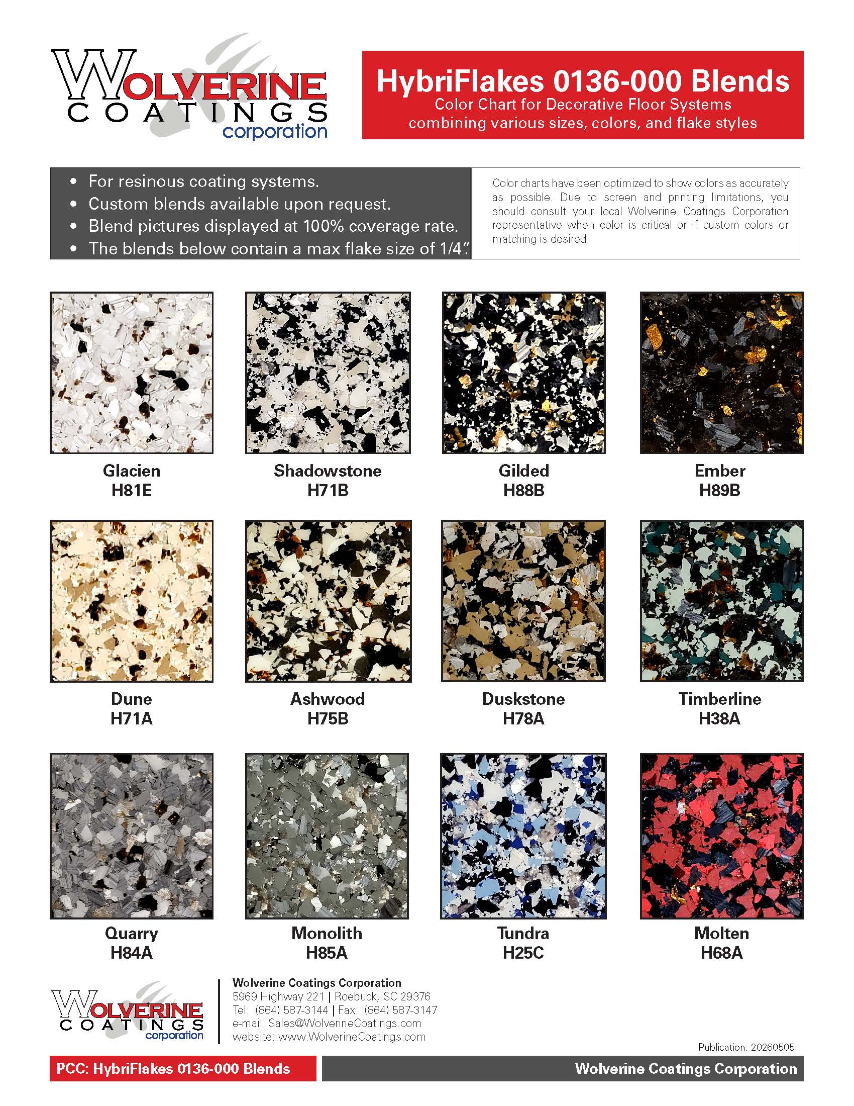 HybriFlakes 0136-000 Blends Color Chart - PCC
