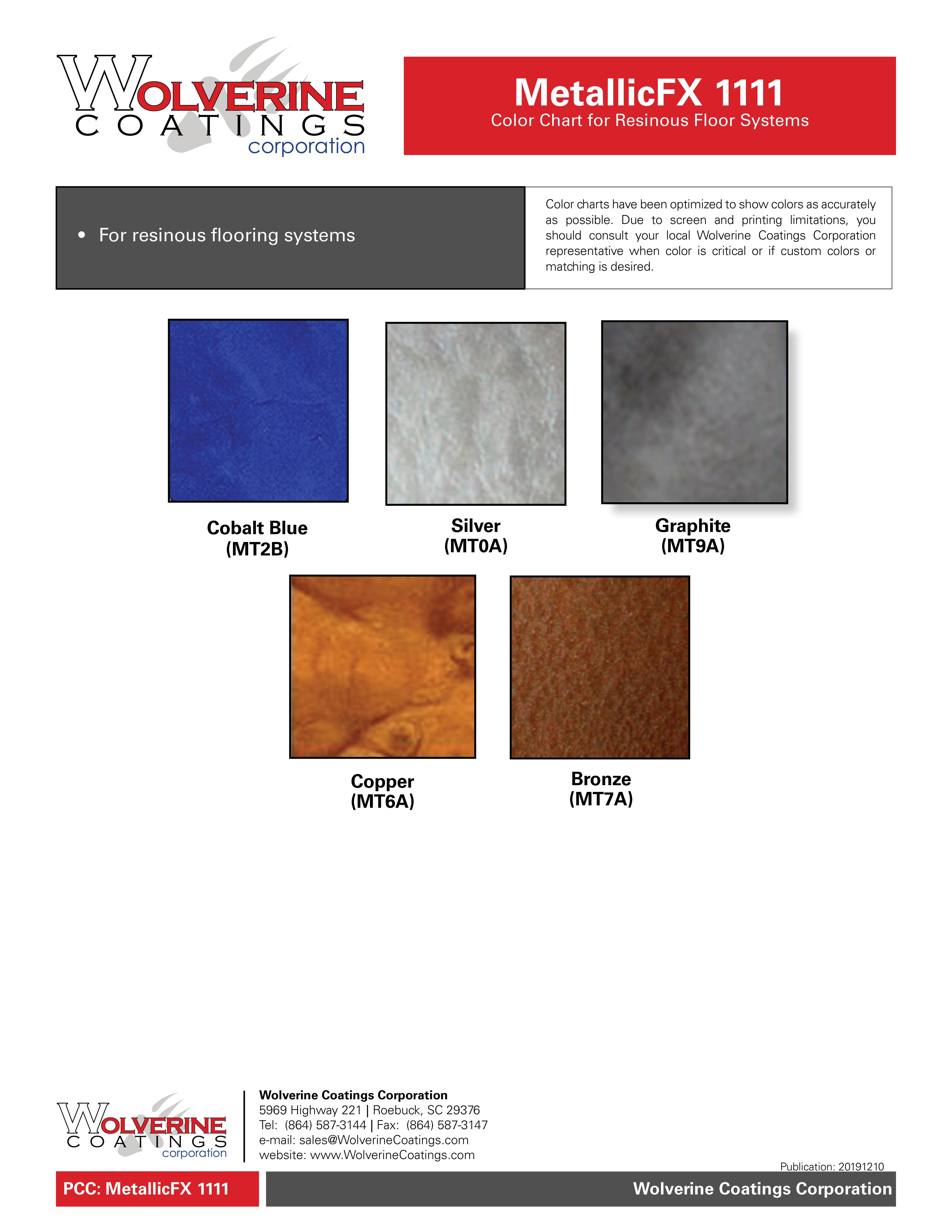 MetallicFX 1111 Color Chart - PCC