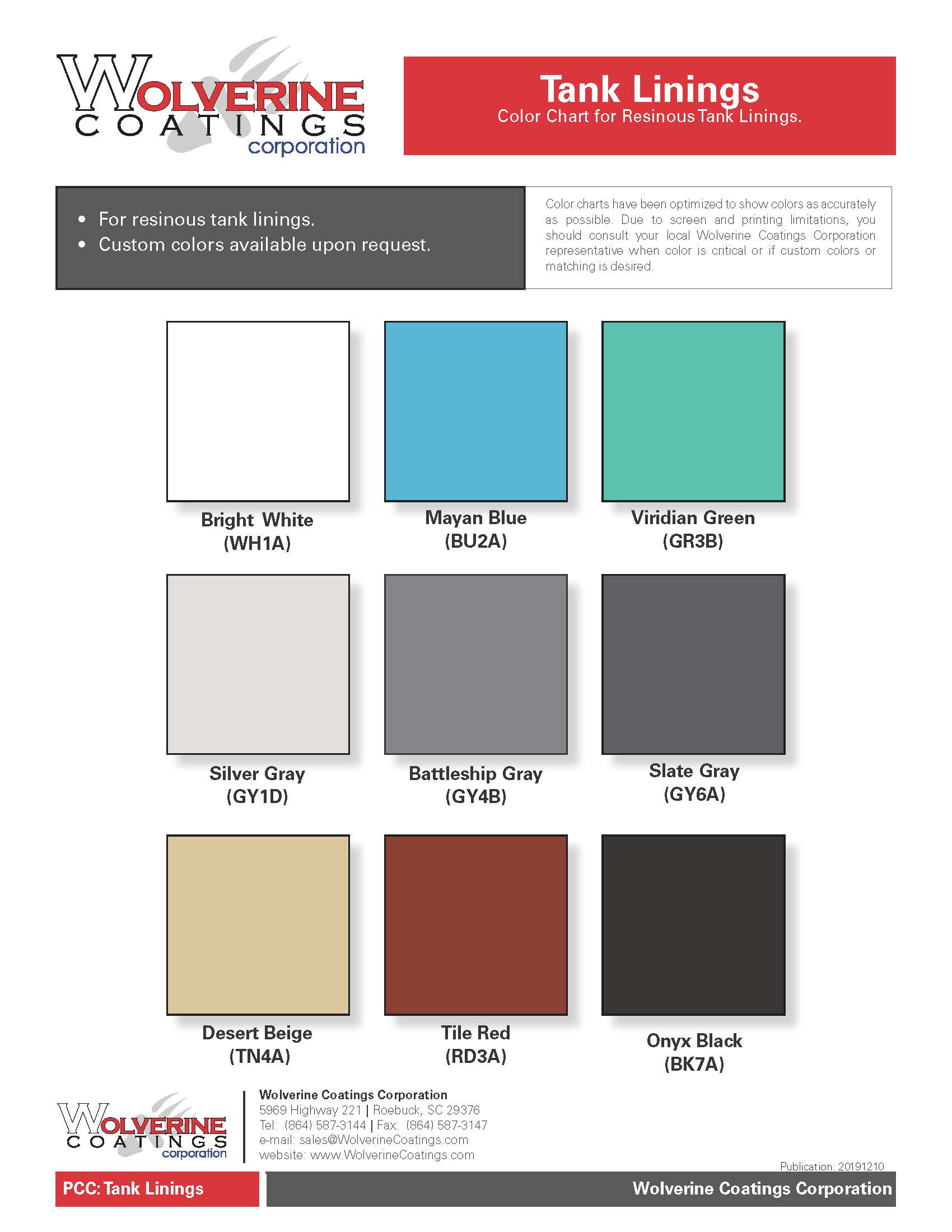 Tank Linings Color Chart - PCC