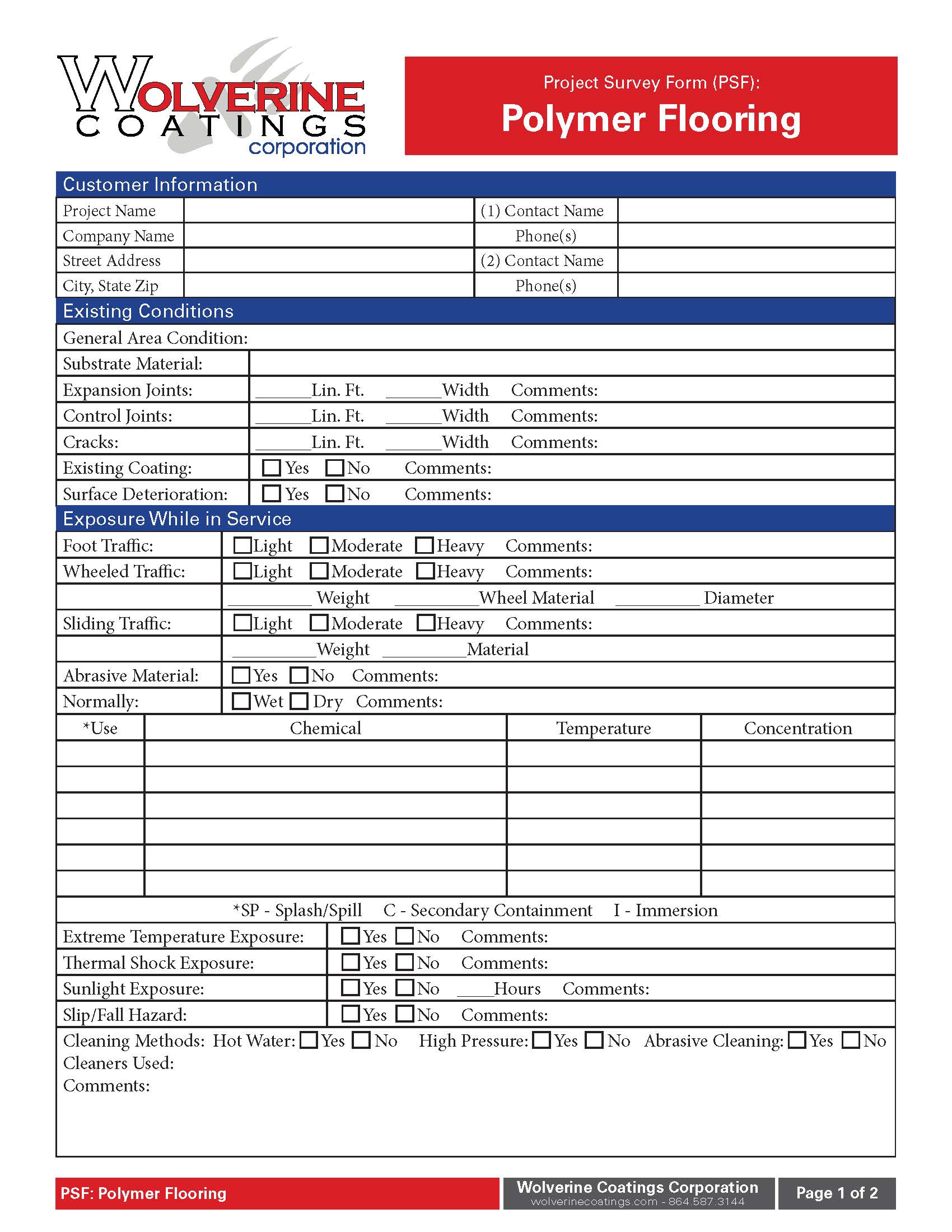 Polymer Flooring - Project Survey Forms (PSF)