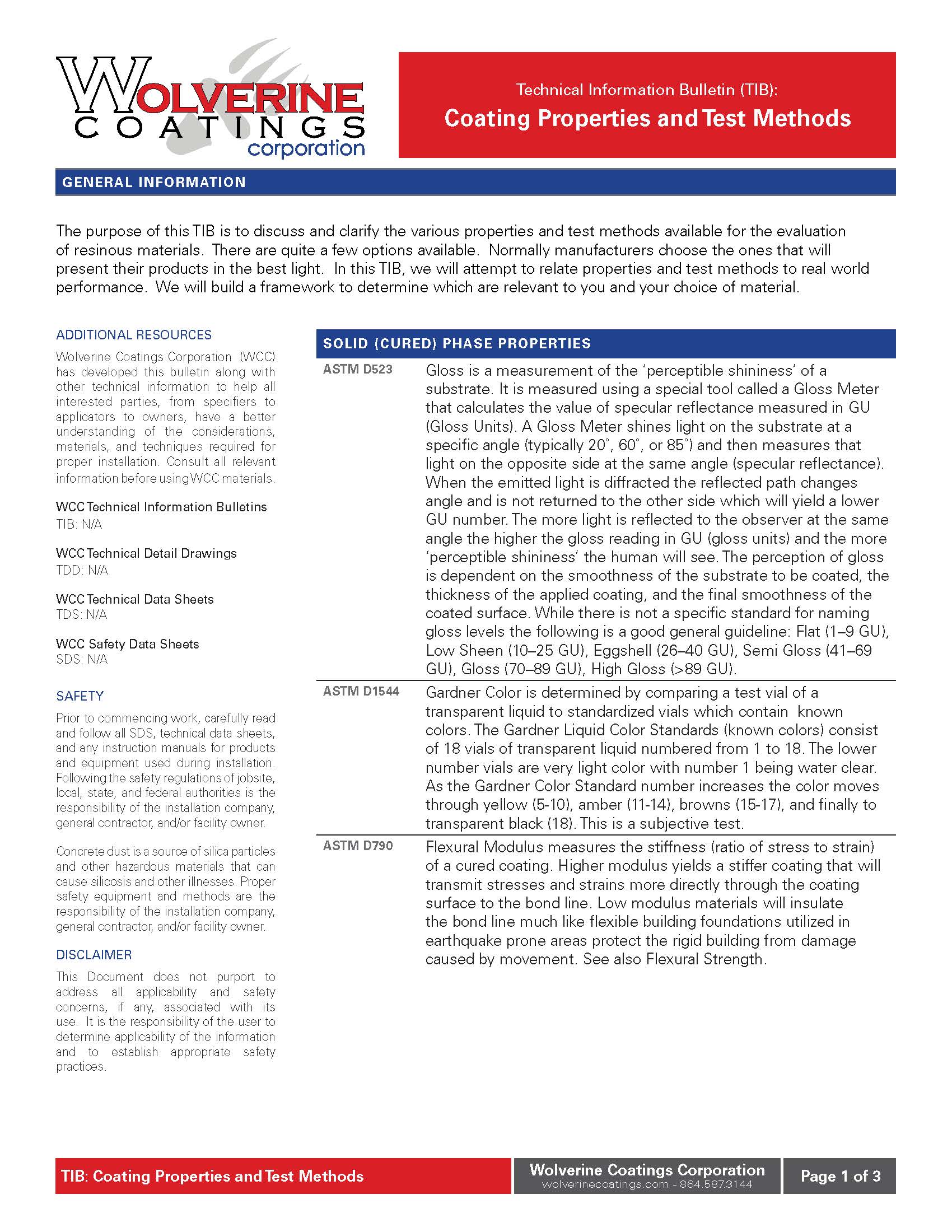 Coating Properties and Test Methods