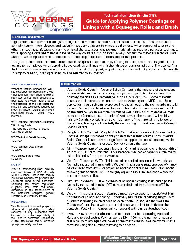 Guide for Applying Polymer Coatings or Linings with a Squeegee, Roller, and Brush