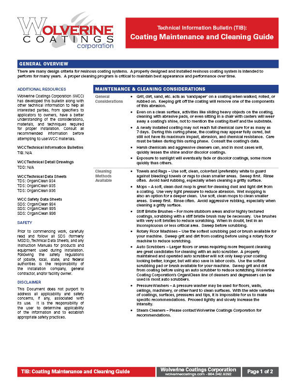 Coating Maintenance and Cleaning Guide