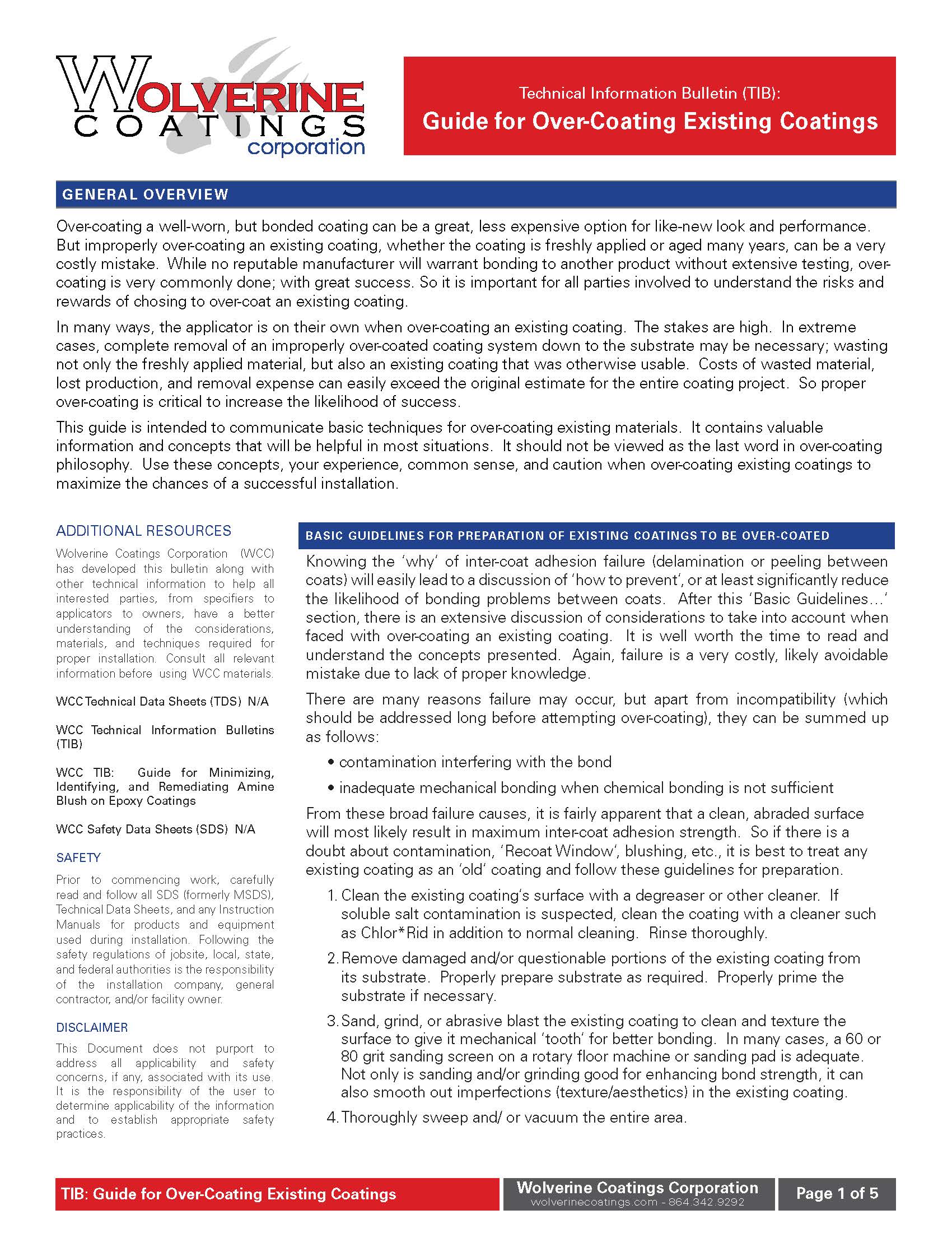 Guide for Over-Coating Existing Coatings