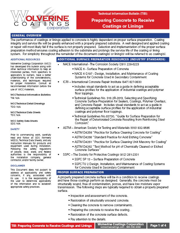Preparing Concrete to Receive Coatings or Linings