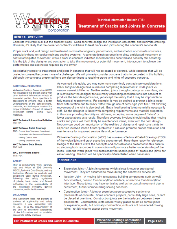 Treatment of Cracks and Joints in Concrete